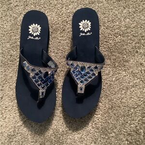 Blue Flip Flops with Rhinestone Accents